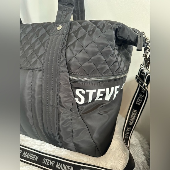 Steve Madden Black Quilted Tote with Logo Straps NWT - Picture 7 of 9